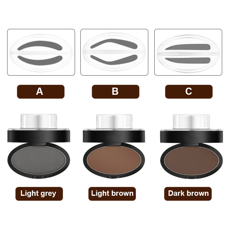 Eyebrow Stamp Kit With Powder, Waterproof, Natural Finish, 3 Shapes, 3 Colors