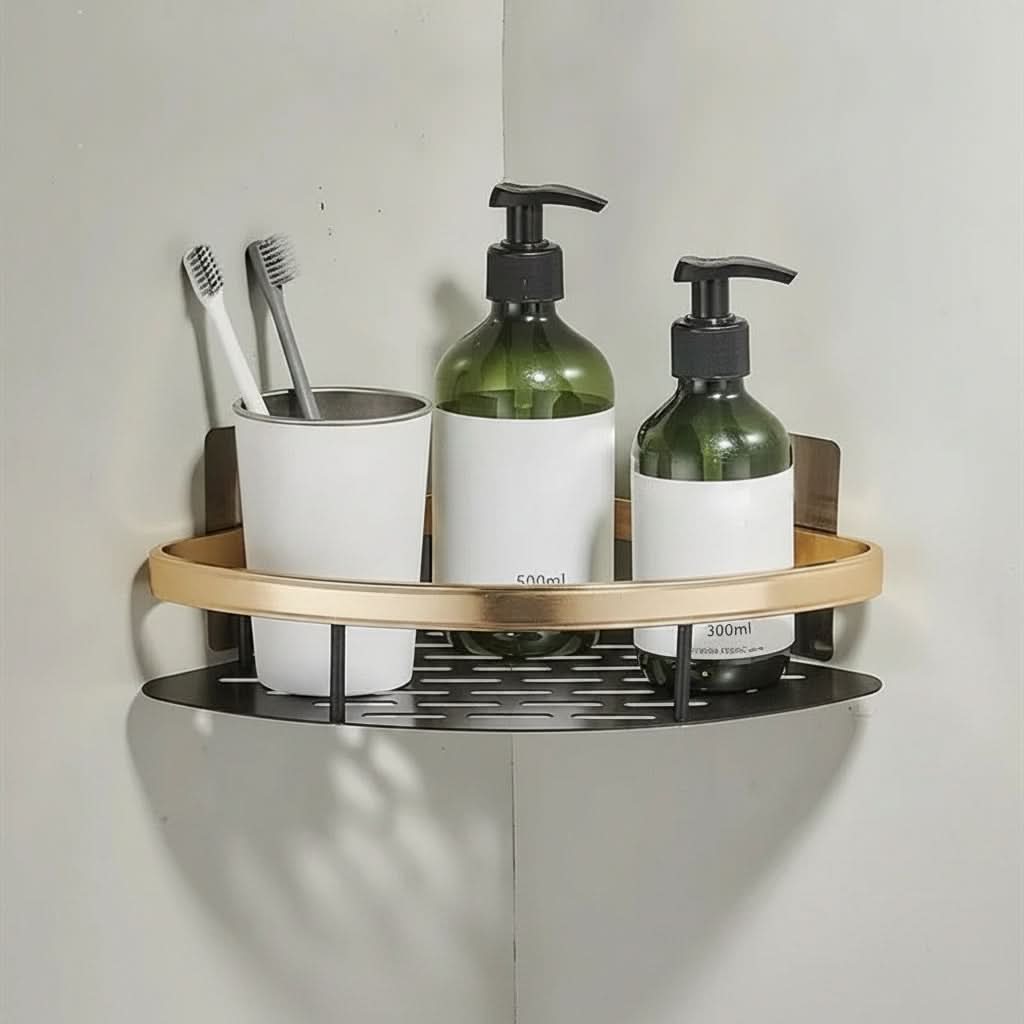 Organizer da parete per bagno ALUVAULT — Scaffale contenitore in lega di alluminio dal design elegante