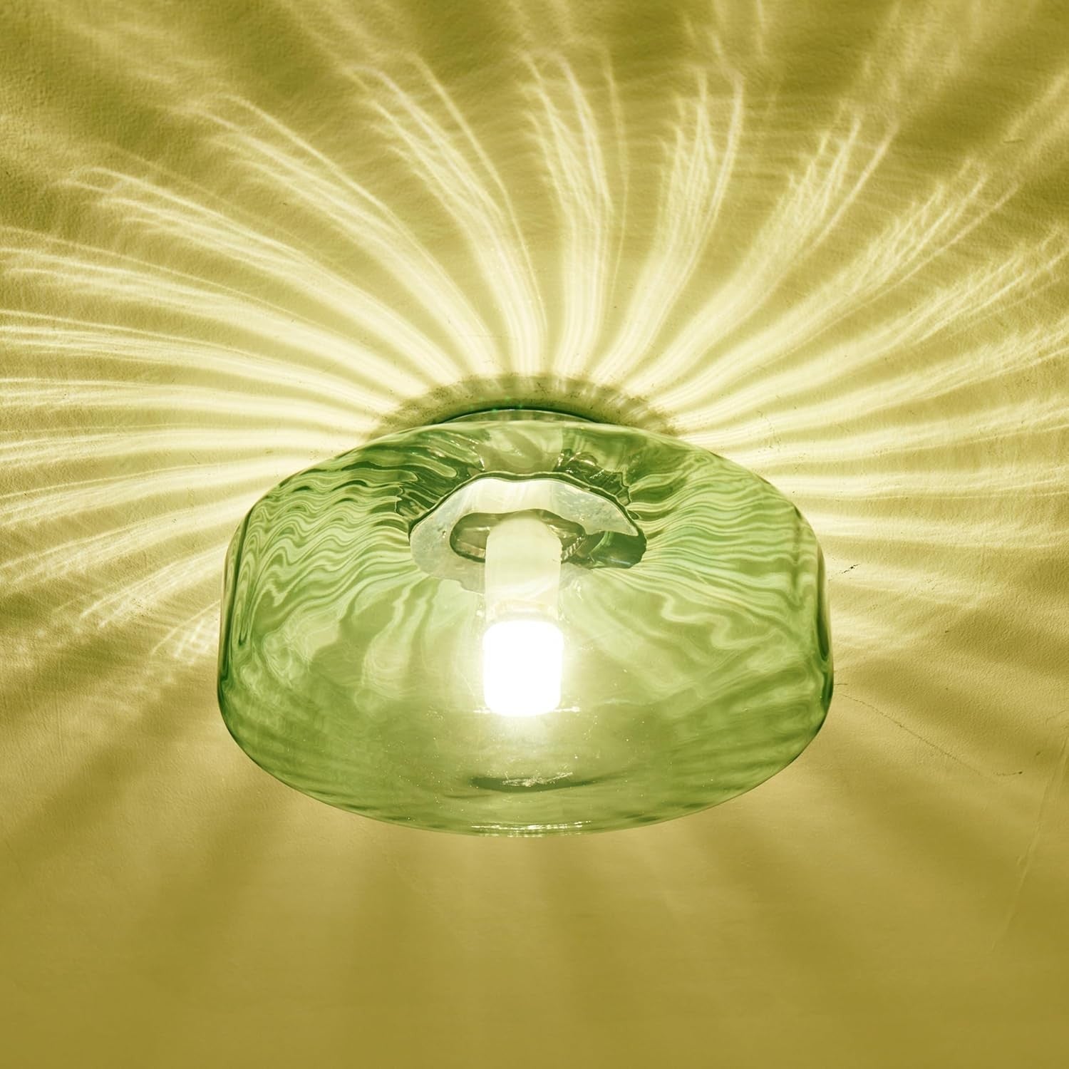 Vintage Ribbed Green Glass Ceiling Light For Dining Room Entrance And Hallway