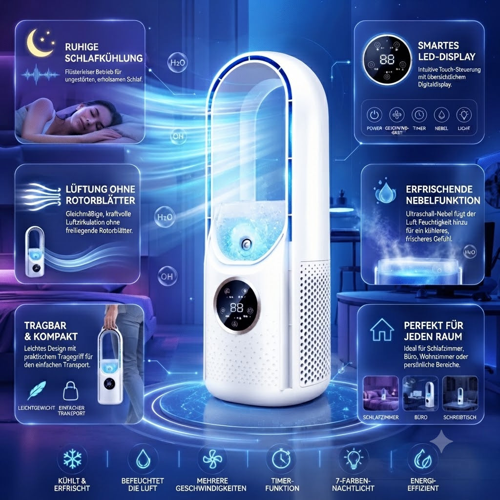 Quiet Bladeless Air Tower Fan With Sleep Mode And Silent Cooling