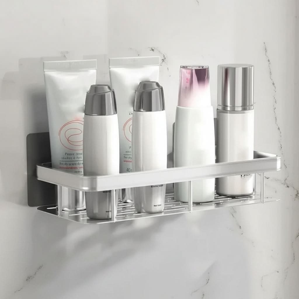 Organizer da parete per bagno ALUVAULT — Scaffale contenitore in lega di alluminio dal design elegante