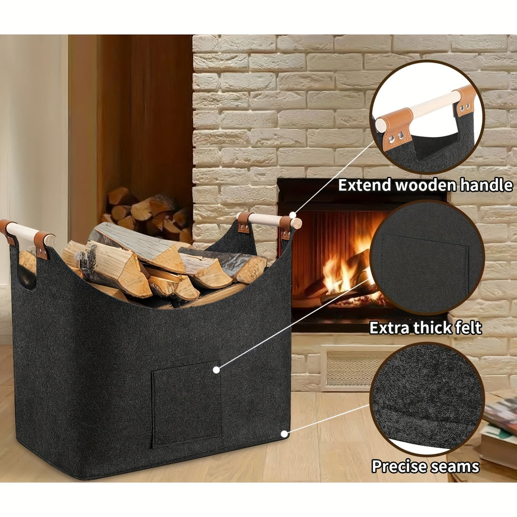 Large Felt Storage Basket For Firewood 55L For Fireplace And Stove