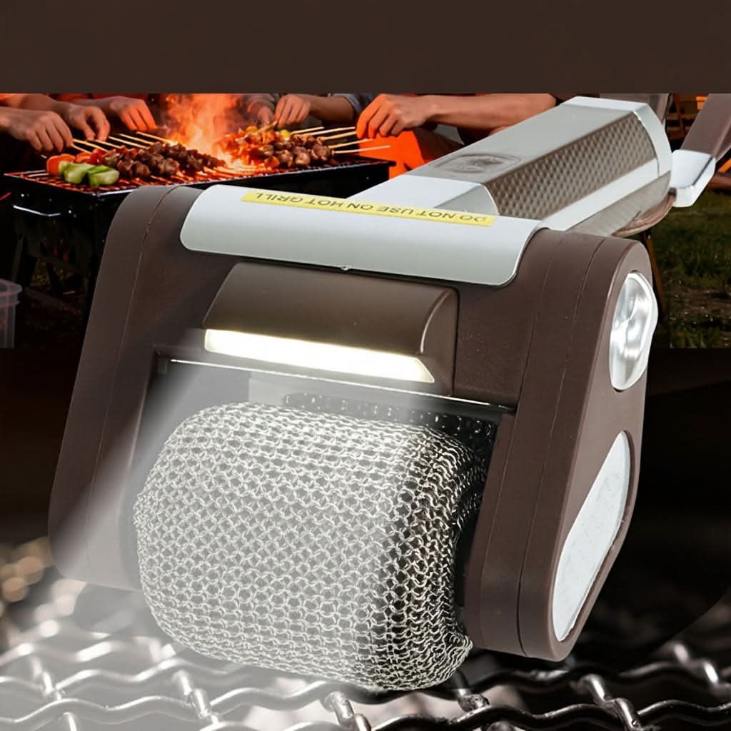 GRATECHARGE Elektrische BBQ-Reinigungsbürste — Edelstahlwalze gegen Fett, Rückstände und angebrannte Speisereste