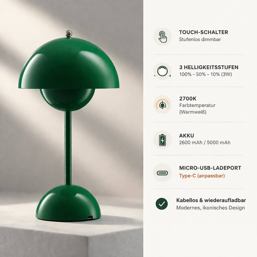 Lumora designerbordlampe — ledningsfri, dæmpbart varmt lys