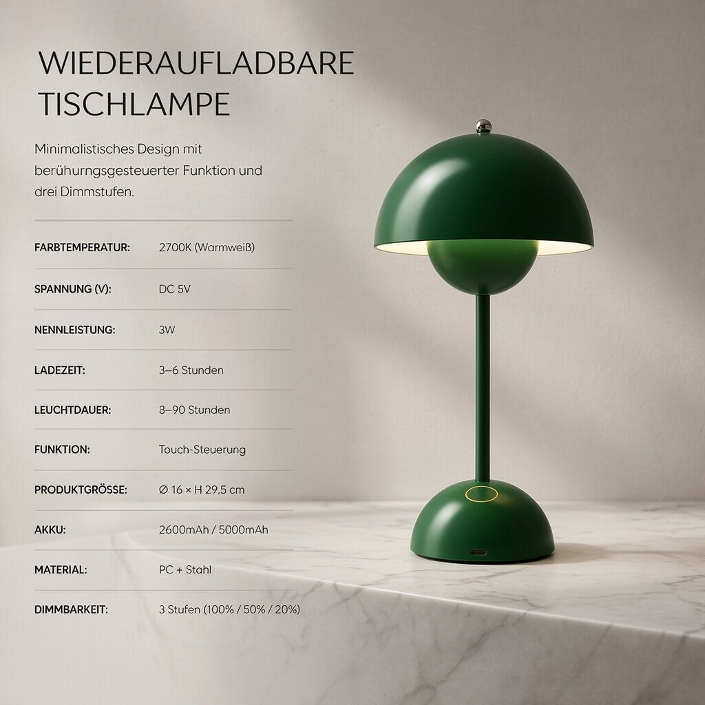 Lumora designerbordlampe — ledningsfri, dæmpbart varmt lys