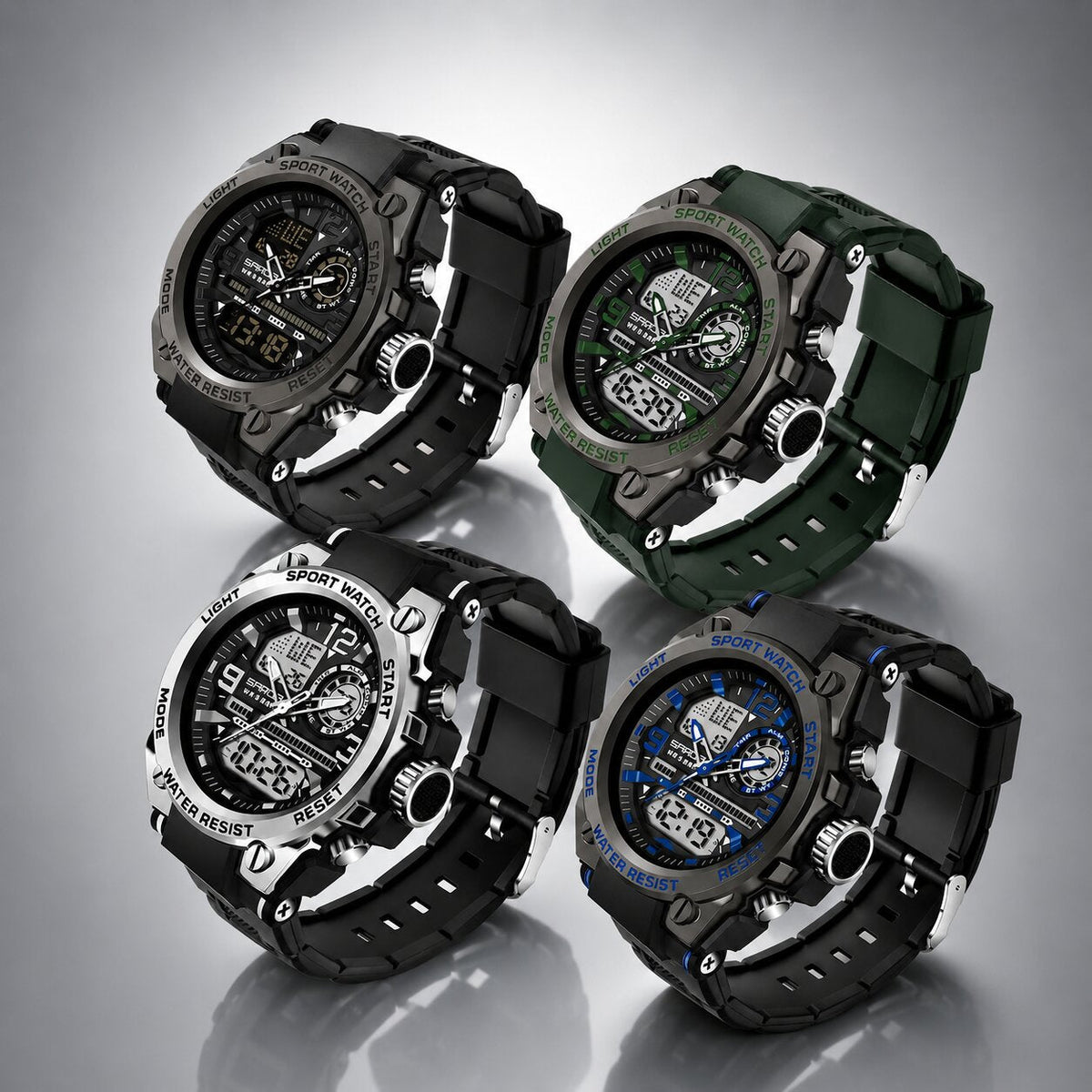 Chronostahl analoog-digitaal sporthorloge voor heren — Led-display, stopwatch en kalender