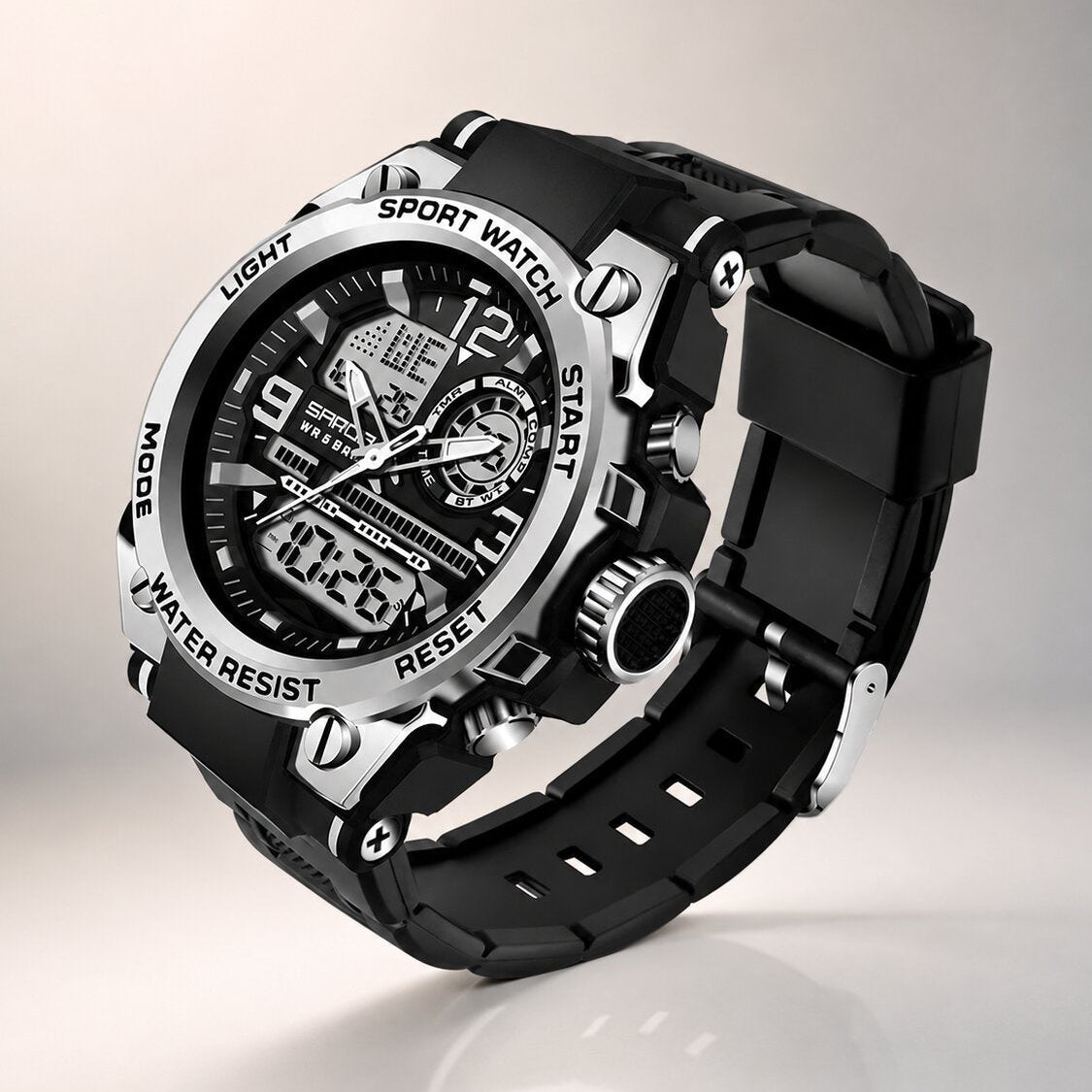 Chronostahl analoog-digitaal sporthorloge voor heren — Led-display, stopwatch en kalender