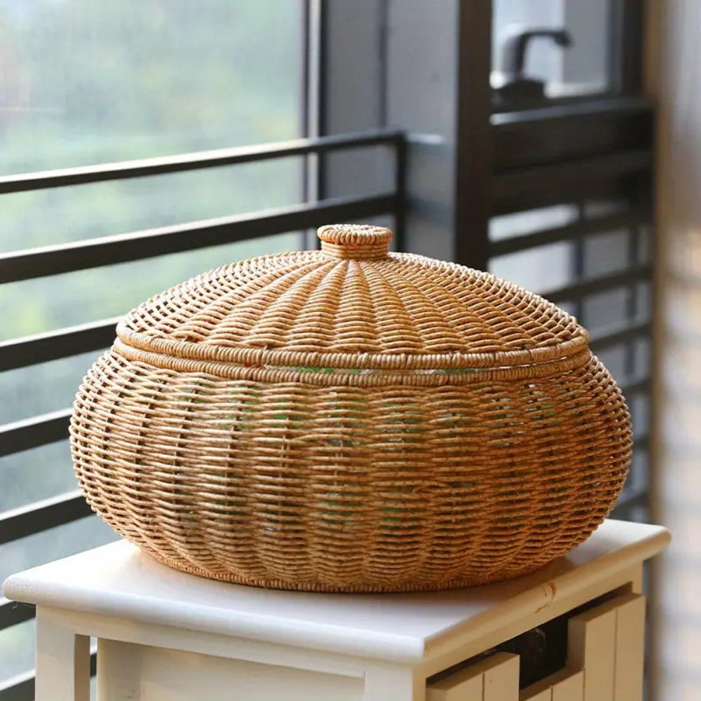 Woven Rattan Round Basket with Dome Lid | Ka-mostore