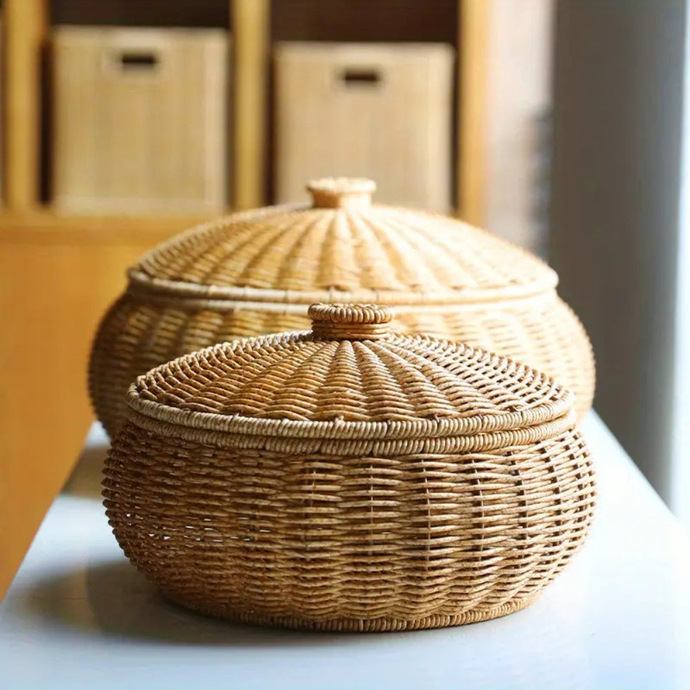 Woven Rattan Round Basket with Dome Lid | Ka-mostore