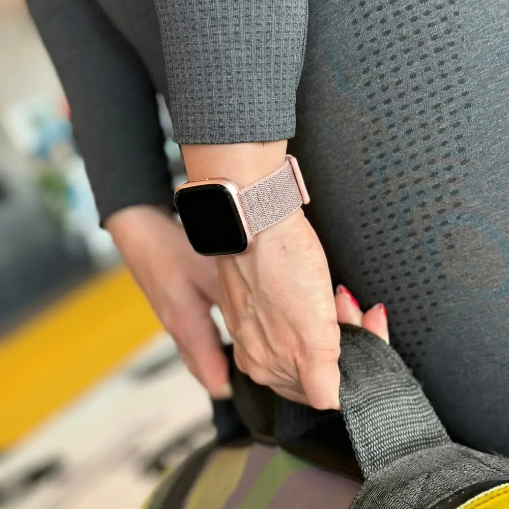 Pink Nylon Replacement Strap Compatible with Fitbit Versa and Versa 2 Smartwatch