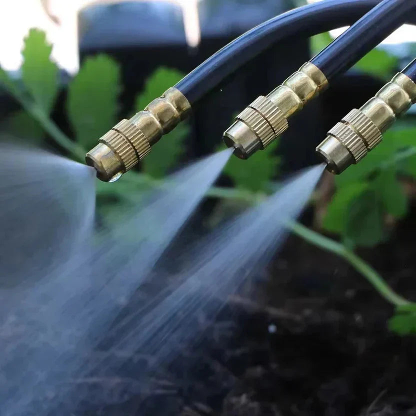 Garden Misting System With 20 Meters And 20 Adjustable Copper Nozzles Toolless Setup