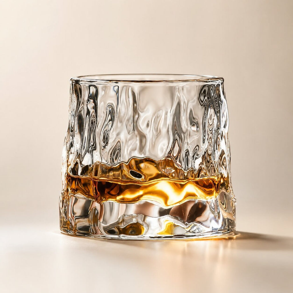 EdoDreh roterende whiskyglazenset met houten onderzetter — afgeronde draaiende voet