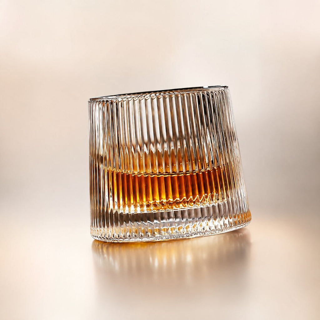EdoDreh roterende whiskyglazenset met houten onderzetter — afgeronde draaiende voet