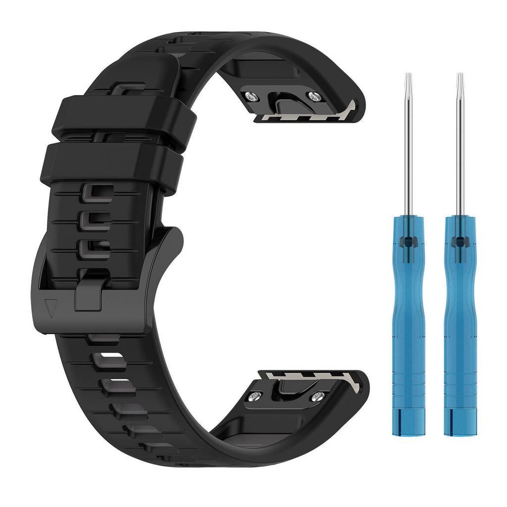 Black and Grey Garmin Fenix 5/6 Sport Strap — Secure Buckle