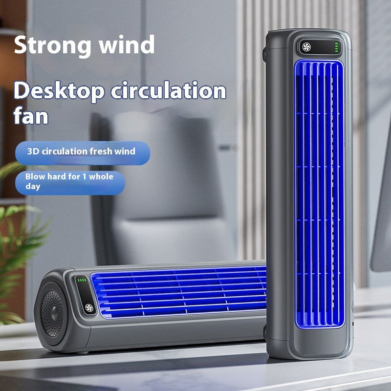 USB Bladeless Tower Fan for Desk and Home Office, Quiet Gray, Three-Speed Cooling