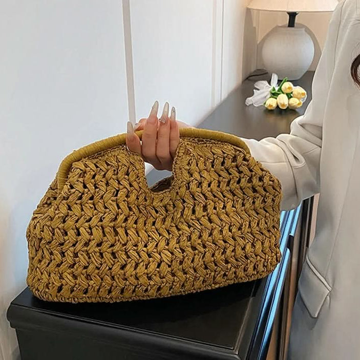 Borsa a tracolla in rafia intrecciata LUXEWEAVE — Leggera, perfetta per l’estate