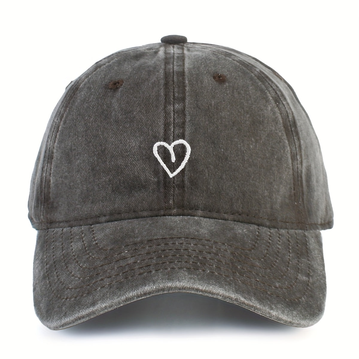Vintage Cotton Baseball Cap With Heart Stitching Adjustable Washed Sports Hat