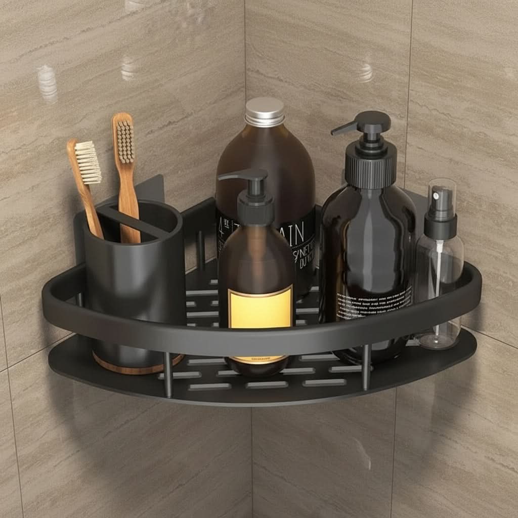 Organizer da parete per bagno ALUVAULT — Scaffale contenitore in lega di alluminio dal design elegante