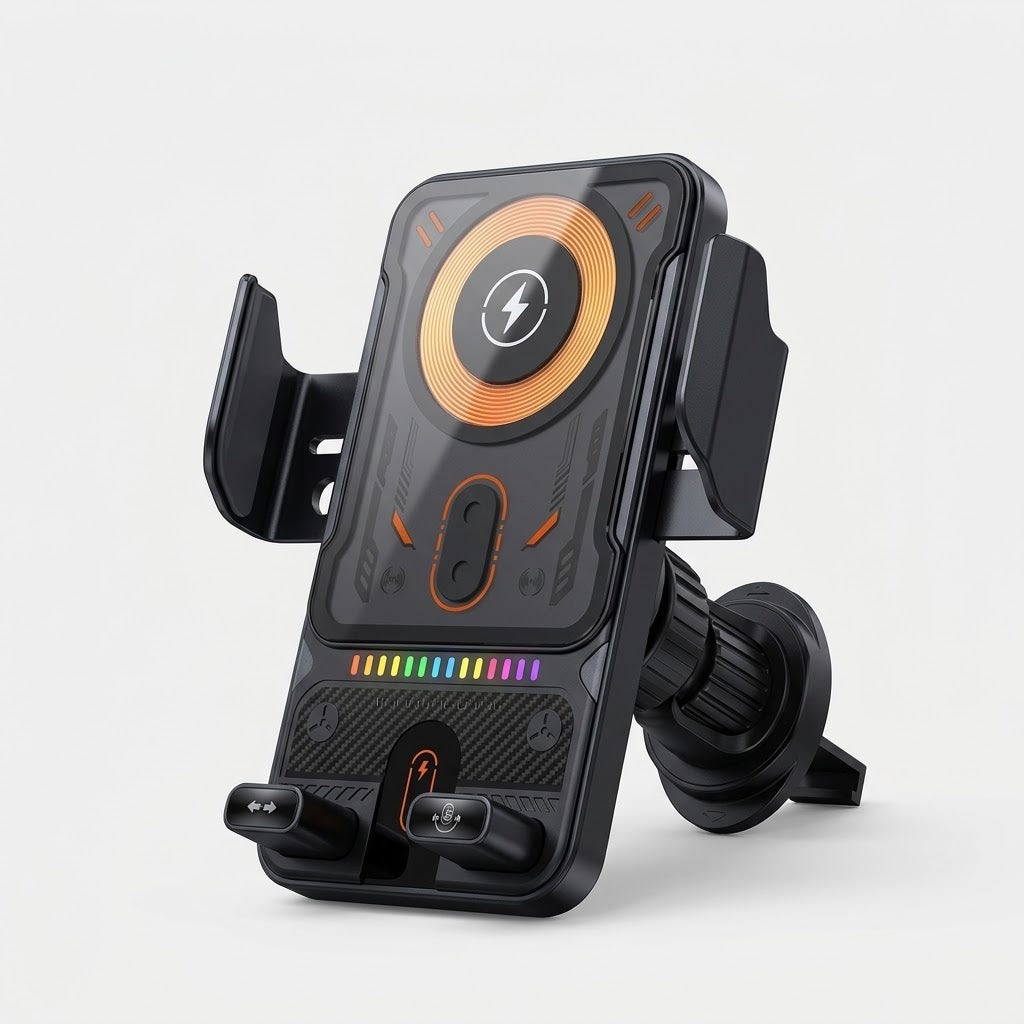 Suport-încărcător wireless de 15W pentru telefon, auto — clemă motorizată automată, utilizare cu o singură mână