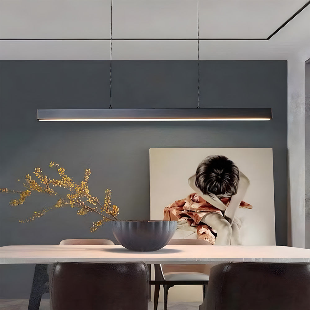 Verumo Linear LED Pendant Lamp In Black Metal For Kitchen Island Or Dining Table