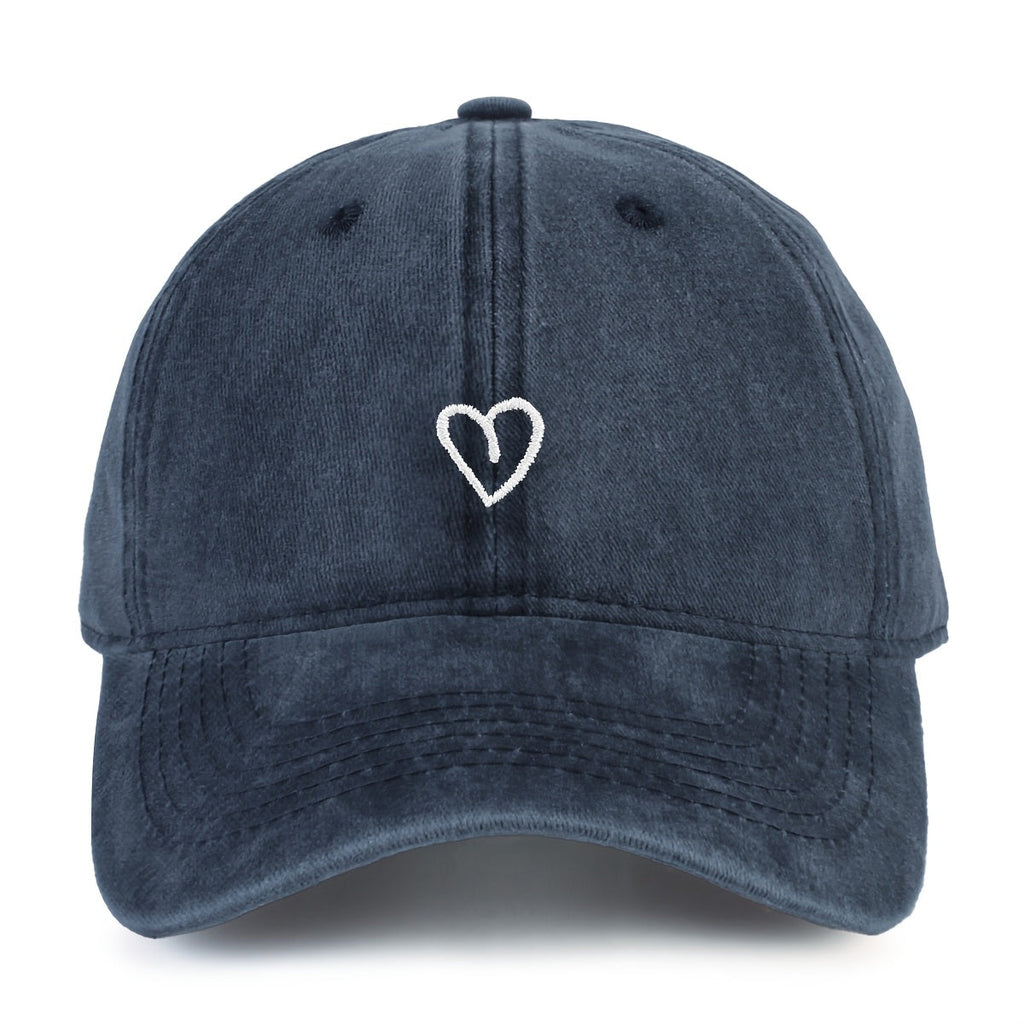 Vintage Cotton Baseball Cap With Heart Stitching Adjustable Washed Sports Hat