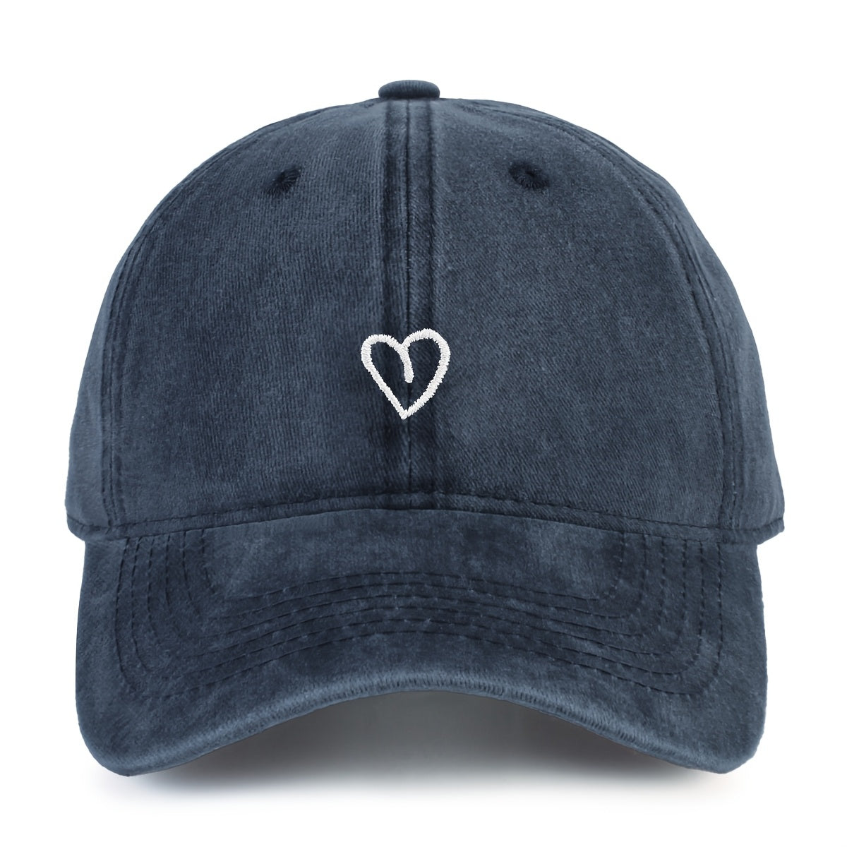 Vintage Cotton Baseball Cap With Heart Stitching Adjustable Washed Sports Hat