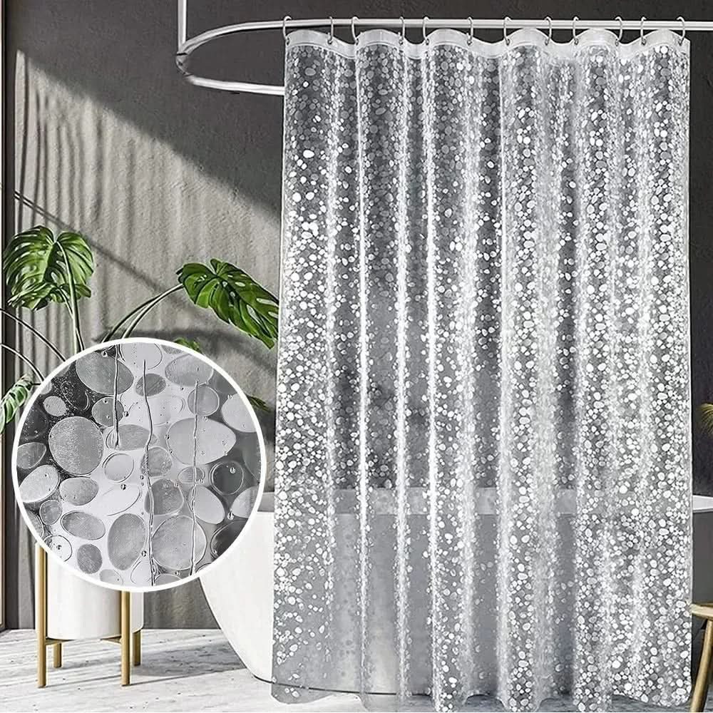 Cortina de duche transparente CLEARFLOW — Design impermeável com padrão de seixos