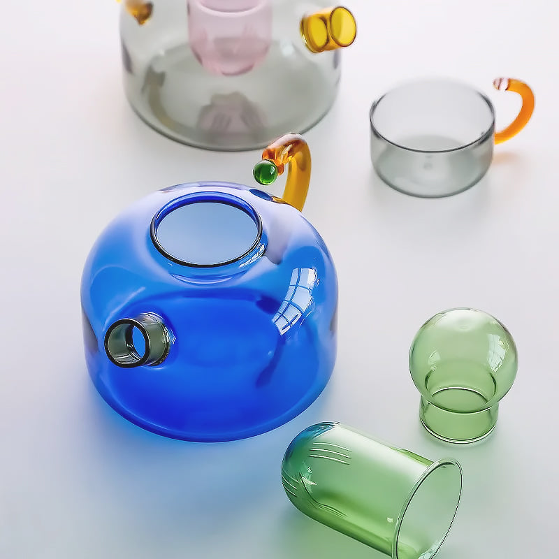 Servizio da tè in vetro borosilicato colorato, design artistico unico | Ka-mostore
