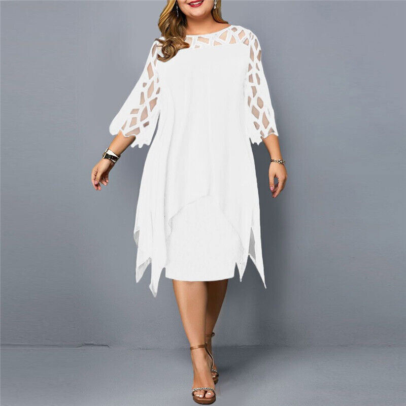 Vestido midi elegante de talla grande con mangas de encaje | Ka-mostore