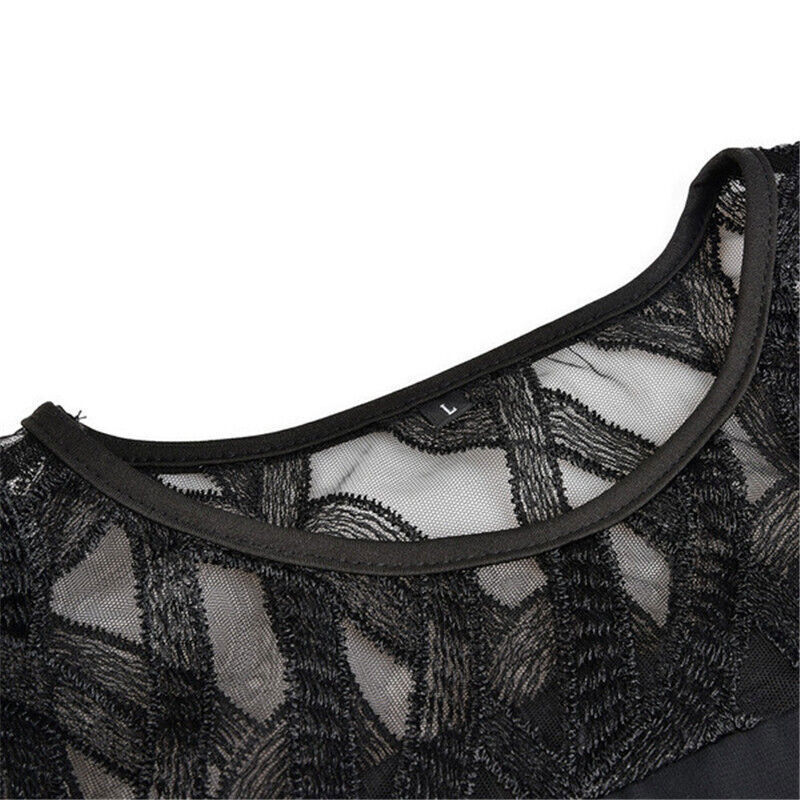 Vestido midi elegante de talla grande con mangas de encaje | Ka-mostore