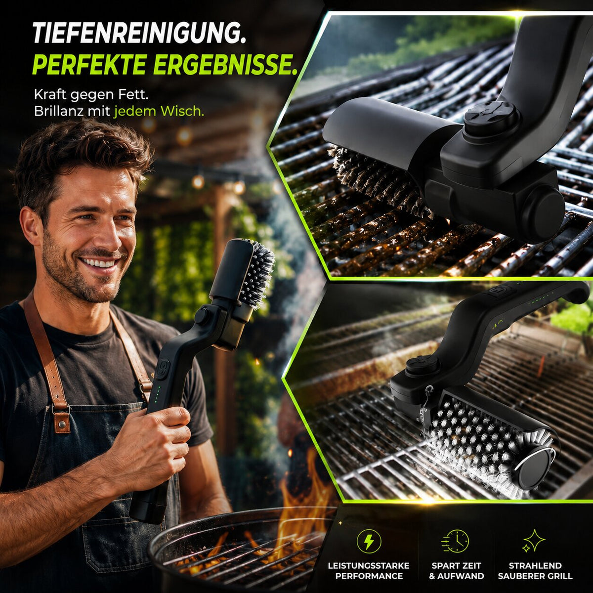 Grillwirbel kabellose elektrische Grillbürste — einstellbare Geschwindigkeit, rotierender Reinigungskopf