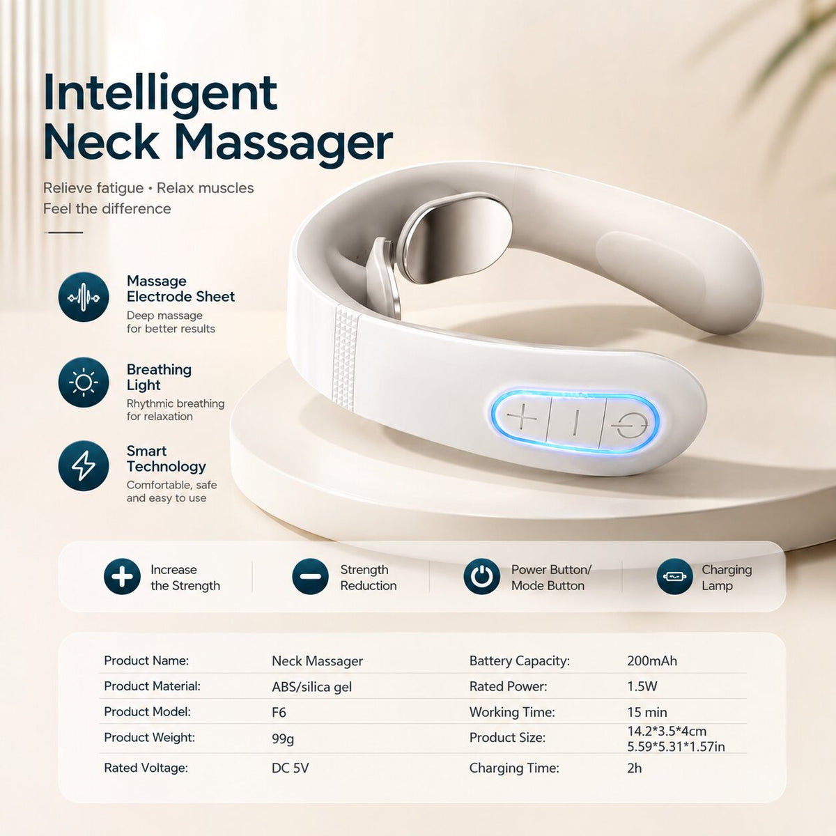 NackenSerein Massageador Elétrico para o Pescoço — Massagem TENS por Impulsos e Alívio por Amassamento