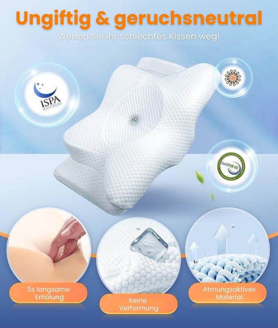 ErgoDream Orthopädisches Nackenkissen — Ergonomische Memory-Foam-Unterstützung für Seiten-, Bauch- & Rückenschläfer