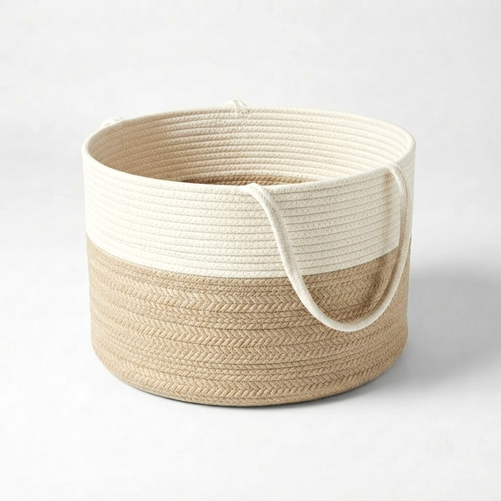 Coș mare de depozitare împletit, de 50 L — design în două tonuri, 51 x 34 cm