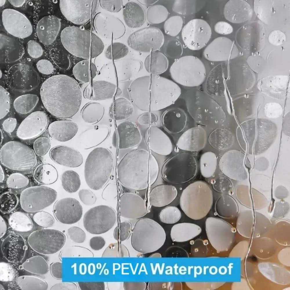 Cortina de duche transparente CLEARFLOW — Design impermeável com padrão de seixos