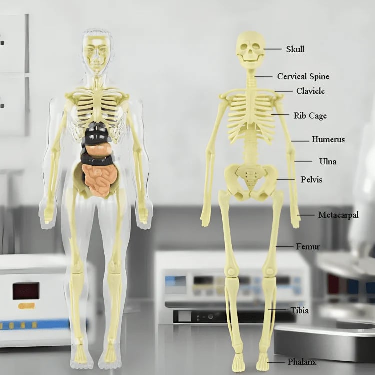 3D model lidské anatomie - průhledné tělo, odnímatelné orgány a kostra