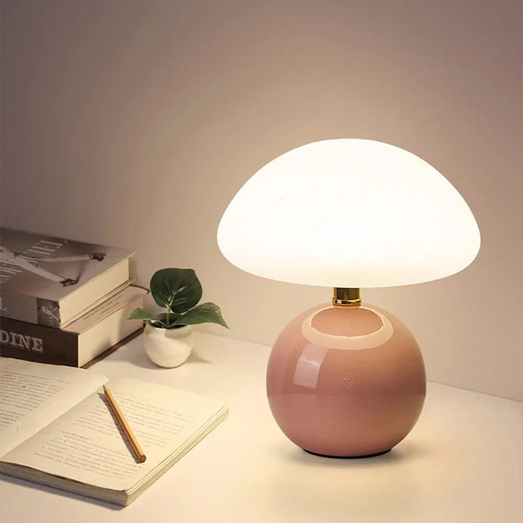 Calvryn Lamp With Cream Mushroom Accent In Classic Vintage Bauhaus Flair For Living Areas