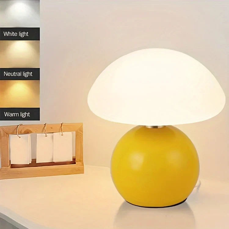 Calvryn Lamp With Cream Mushroom Accent In Classic Vintage Bauhaus Flair For Living Areas