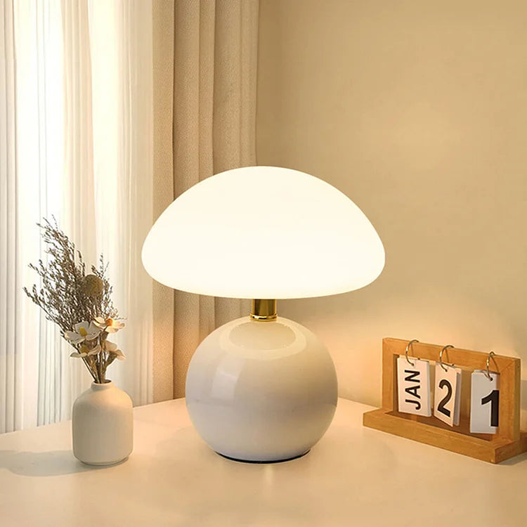 Calvryn Lamp With Cream Mushroom Accent In Classic Vintage Bauhaus Flair For Living Areas
