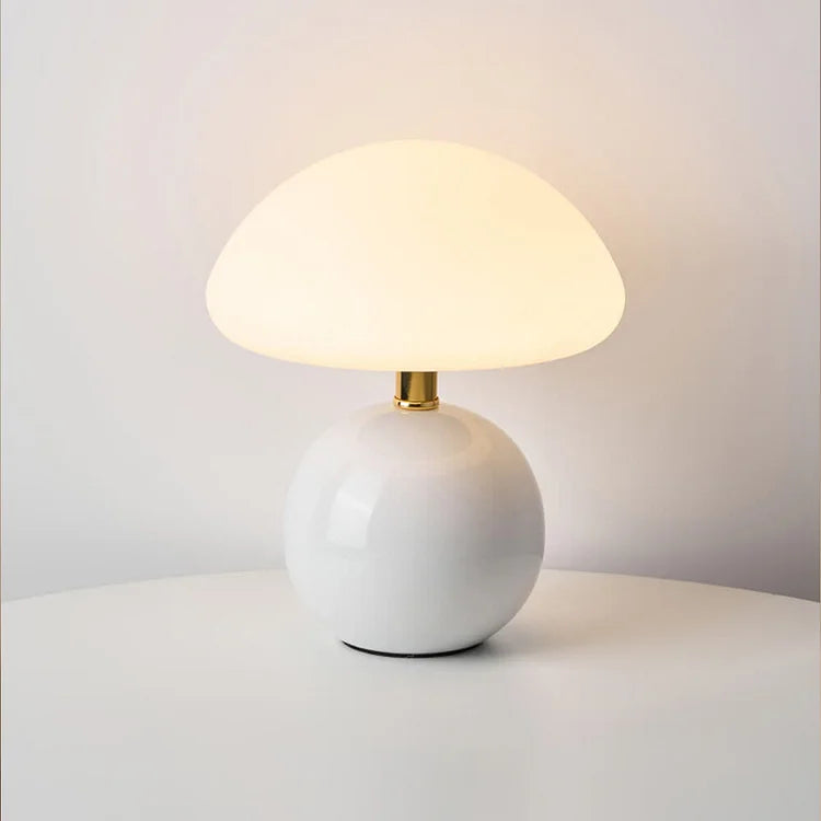 Calvryn Lamp With Cream Mushroom Accent In Classic Vintage Bauhaus Flair For Living Areas