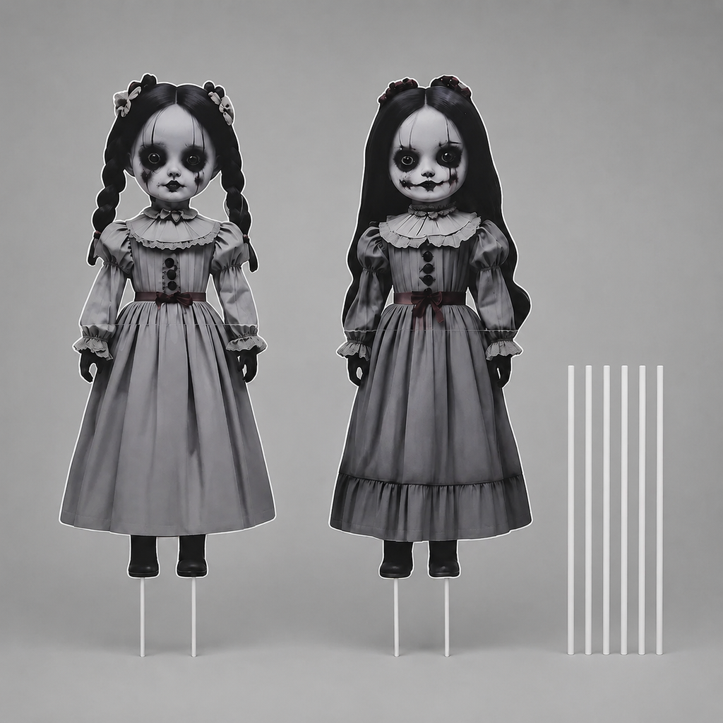 2-Piece 2D Ghost Doll Halloween Decorations — Weatherproof Outdoor Yard Figures
