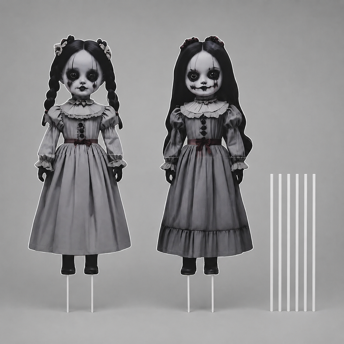 2-Piece 2D Ghost Doll Halloween Decorations — Weatherproof Outdoor Yard Figures
