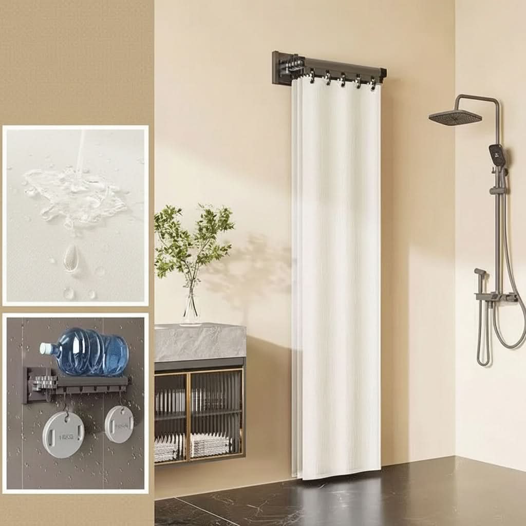 DRYDIVA Faltbares Duschvorhangstangen-Set — wasserdichtes Badezimmer-Trennsystem