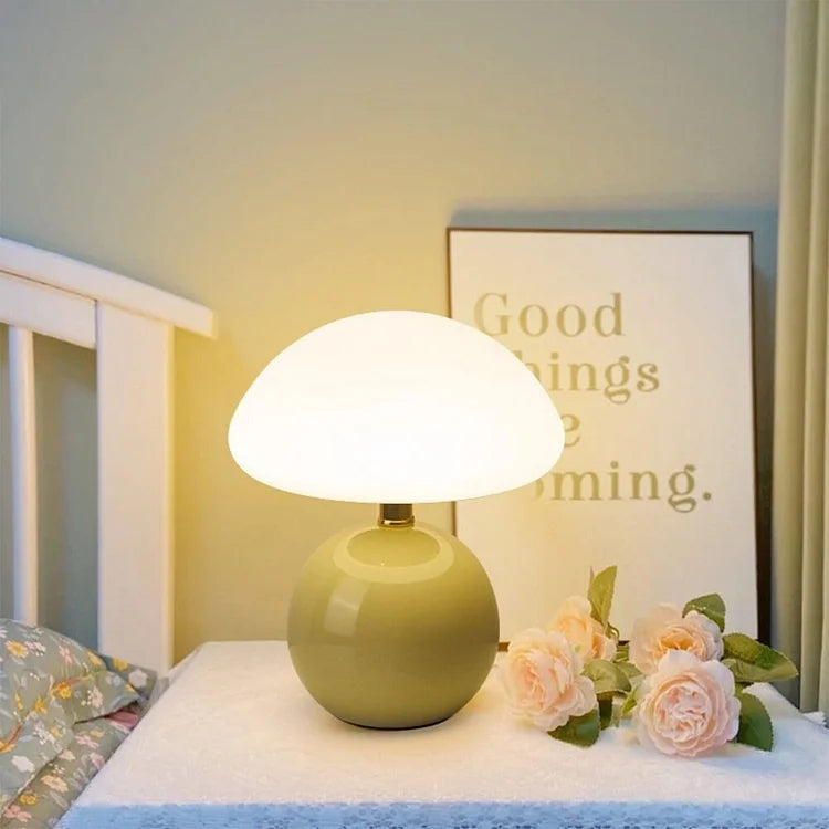 Calvryn Lamp With Cream Mushroom Accent In Classic Vintage Bauhaus Flair For Living Areas