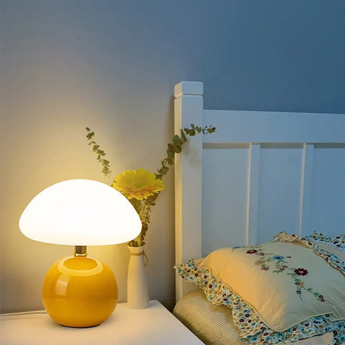 Calvryn Lamp With Cream Mushroom Accent In Classic Vintage Bauhaus Flair For Living Areas
