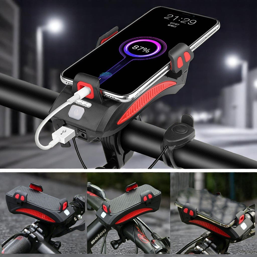 Far frontal PowerRide pentru bicicletă — Suport de telefon și baterie externă integrate