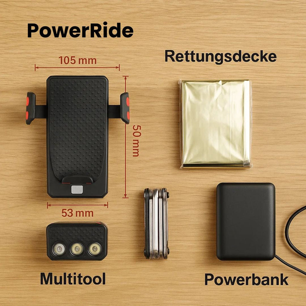 Far frontal PowerRide pentru bicicletă — Suport de telefon și baterie externă integrate