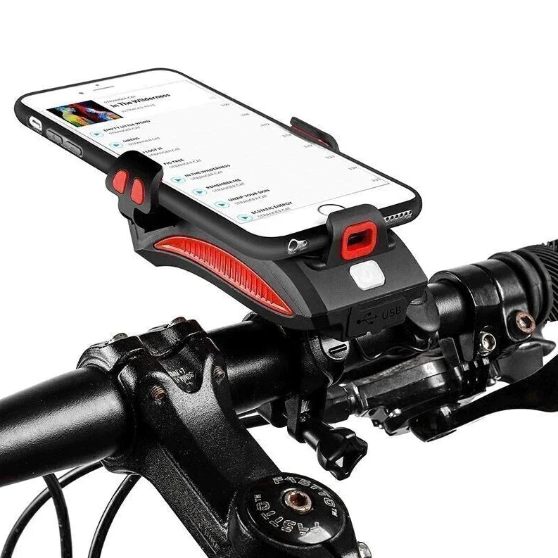 Far frontal PowerRide pentru bicicletă — Suport de telefon și baterie externă integrate