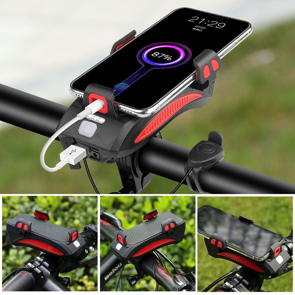 Far frontal PowerRide pentru bicicletă — Suport de telefon și baterie externă integrate