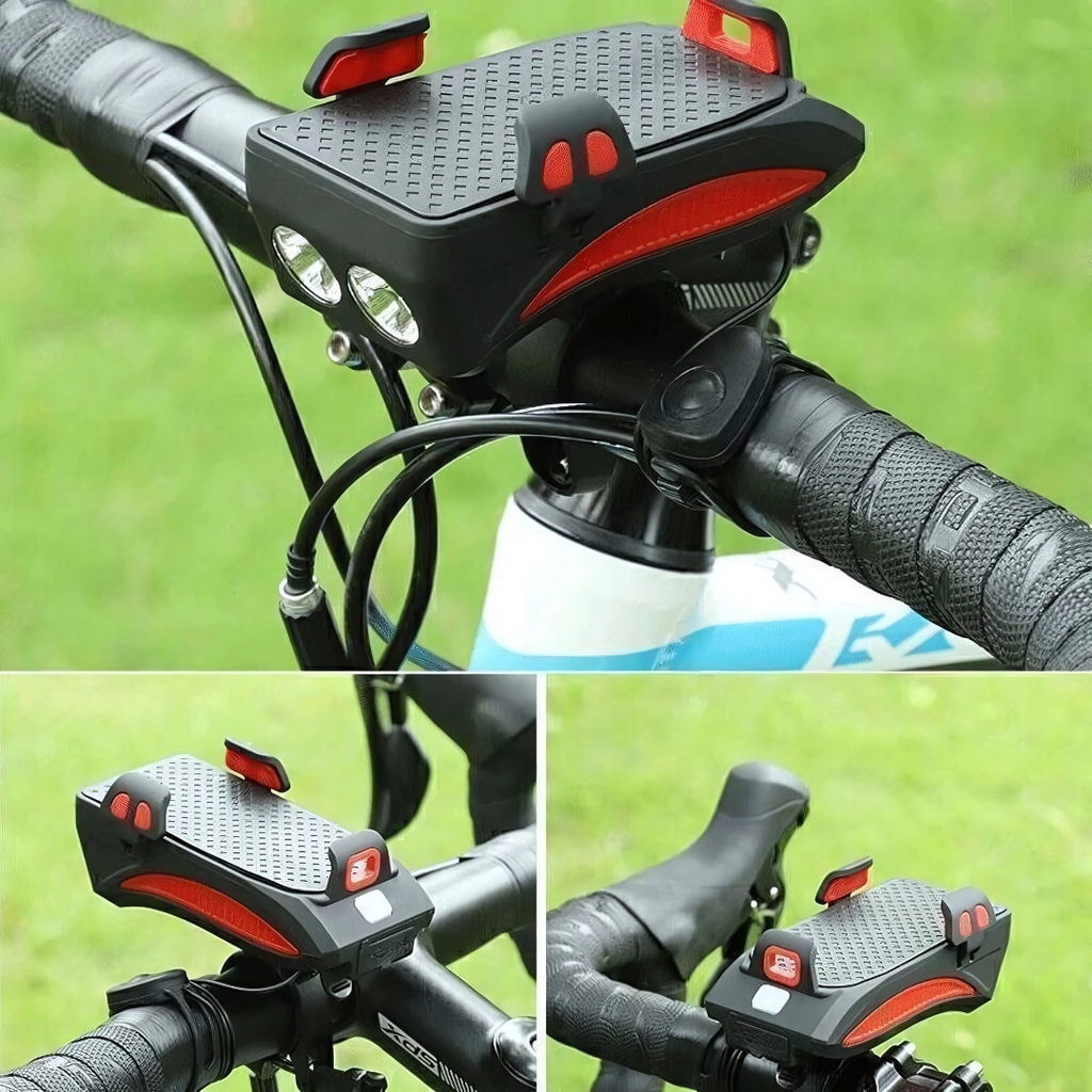 Far frontal PowerRide pentru bicicletă — Suport de telefon și baterie externă integrate